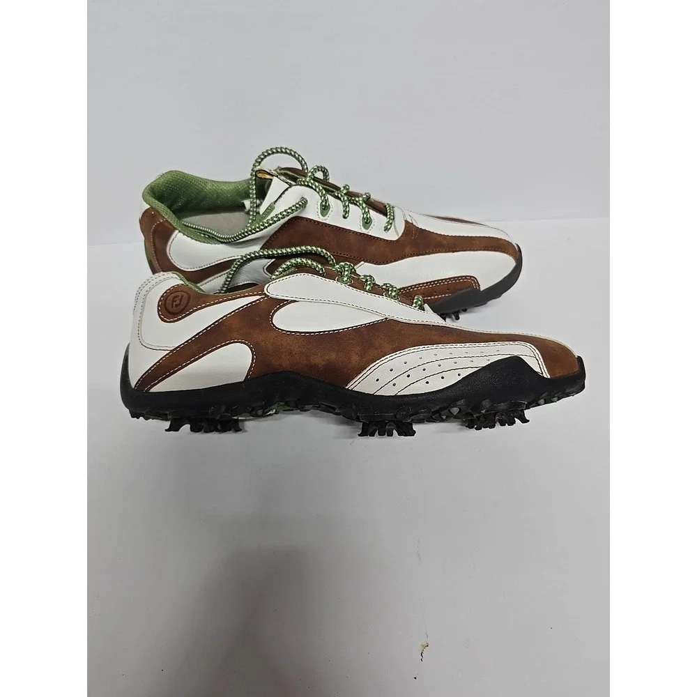 FootJoy Lopro Women's Brown, White And Lime Green Golf Shoes Size 7M‎ #97114